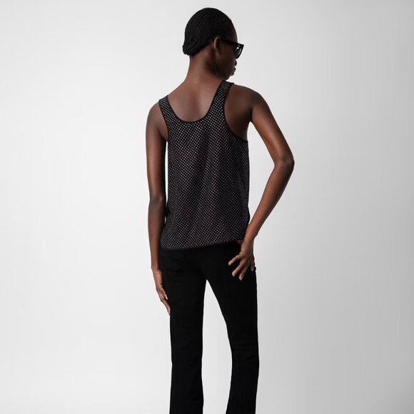 Zadig & Voltaire Carys Rhinestone Embellished Silk Cocktail Black Tank Top Blous - Picture 3 of 3